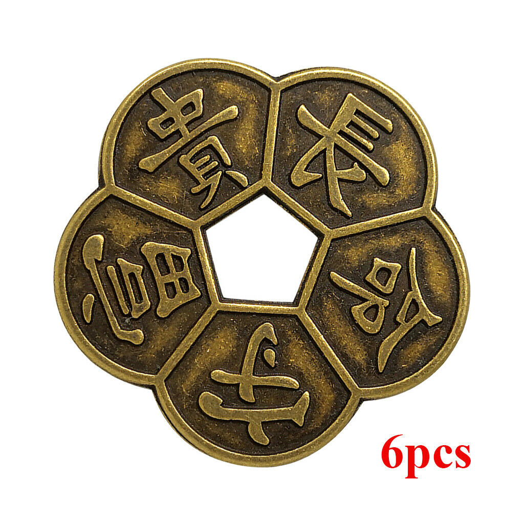 6pcs Simulation Chinese Old Copper Coin Plum Blossom Lucky China Charms