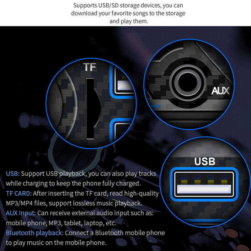 Car 1 Din MP3 Player Radio 2USB AUX Input Bluetooth Receiver Voice Control Kit