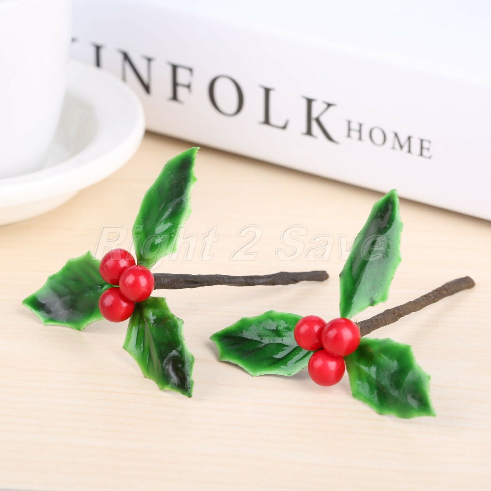 5Pcs Artificial Berries Flowers Green Leaves Decoration DIY Christmas Ornaments