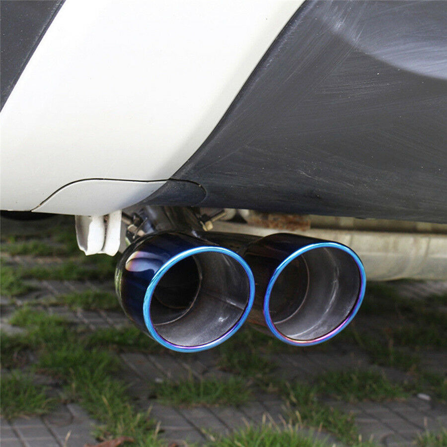 Universal Blue Burnt Dual Exhaust Pipes Rear Tail Muffler Tips Stainless Steel
