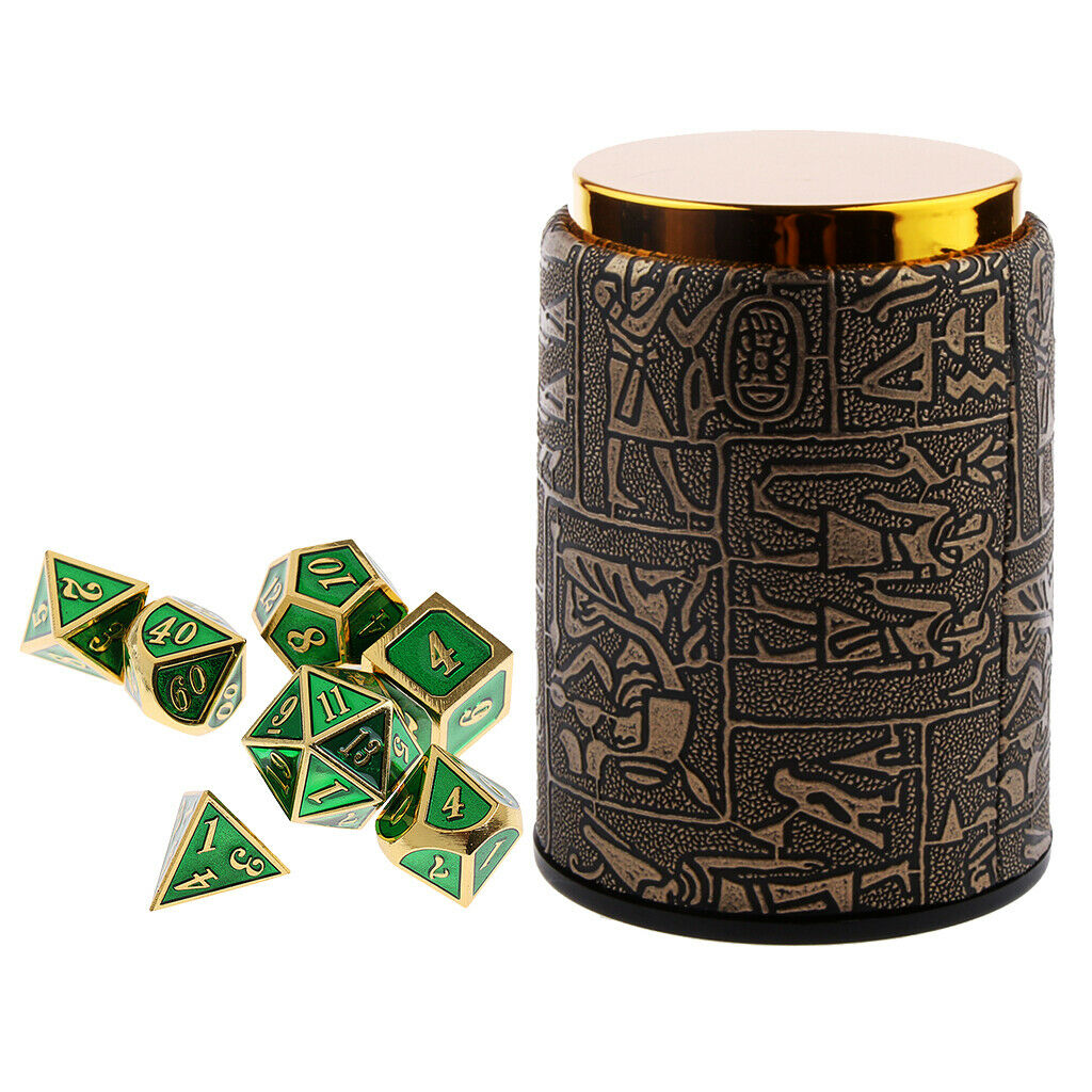 7 PCS Polyhedral Metal Dice D4-D20 for  Game + Dice Cup #B