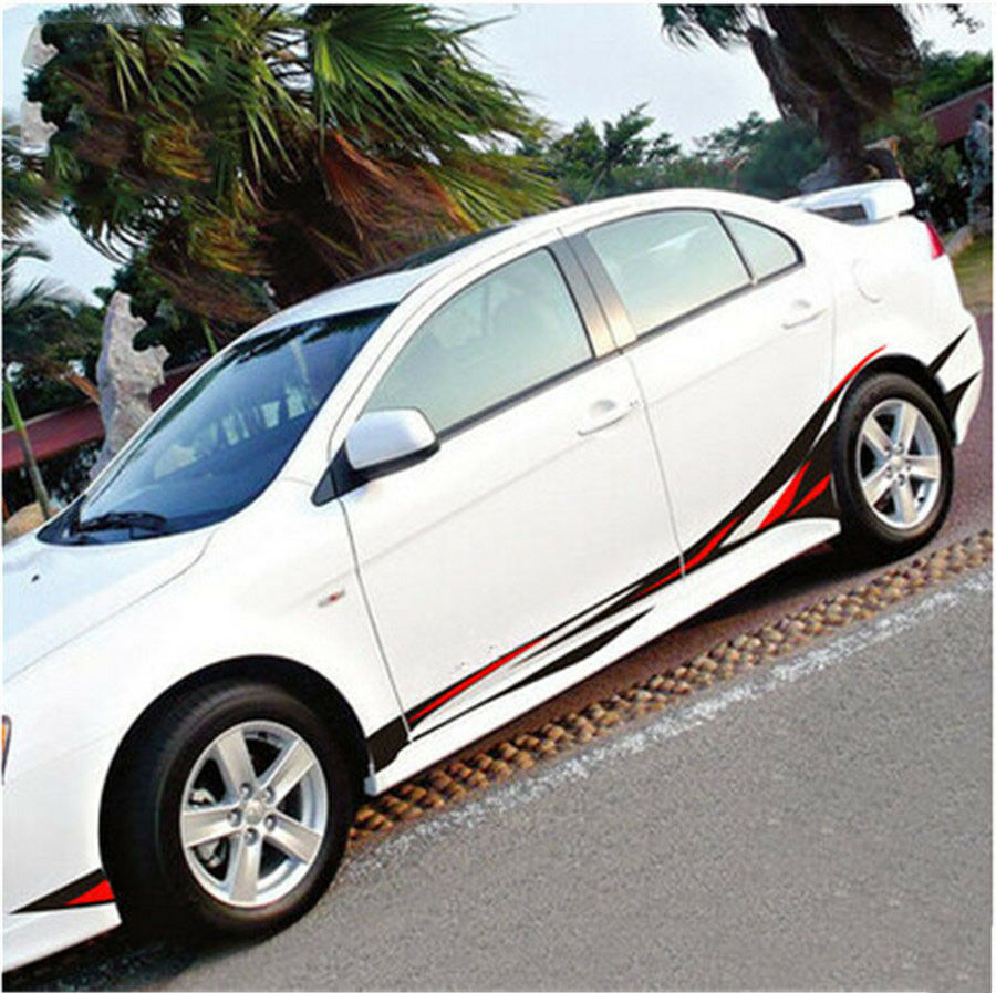 2Pc Universal Sports Racing Stripe Stickers Car SUV Body Side Door Vinyl Decals