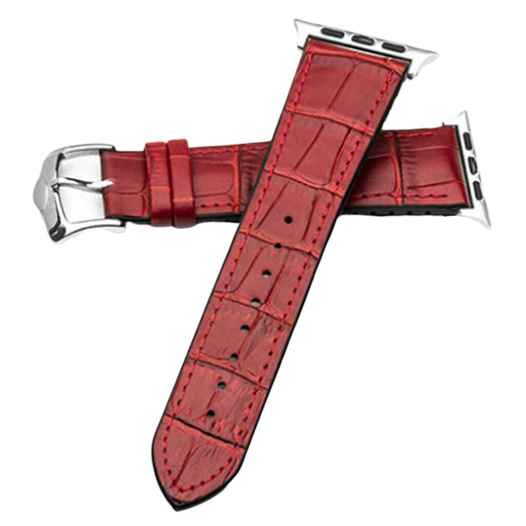 Leather Rubber Wrist Watch Strap Band Replacement Wristband 42mm Red