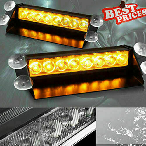 8 LED Fire Car Deck Truck Dash Strobe Flash Warning Emergency Lights Amber Color