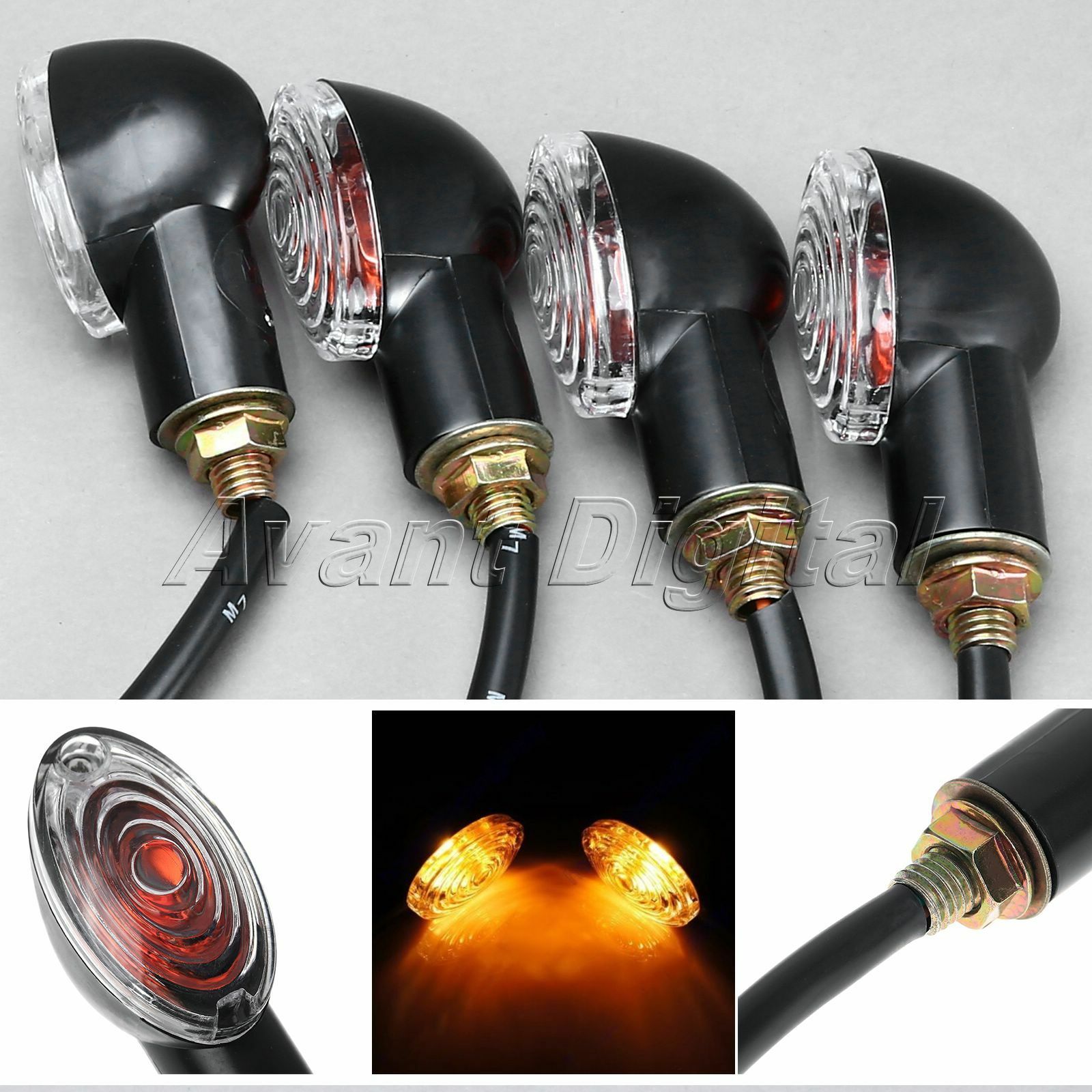 4x Motorcycle Black Turn Signal Light Indicator Blinker For Kawasaki Suzuki