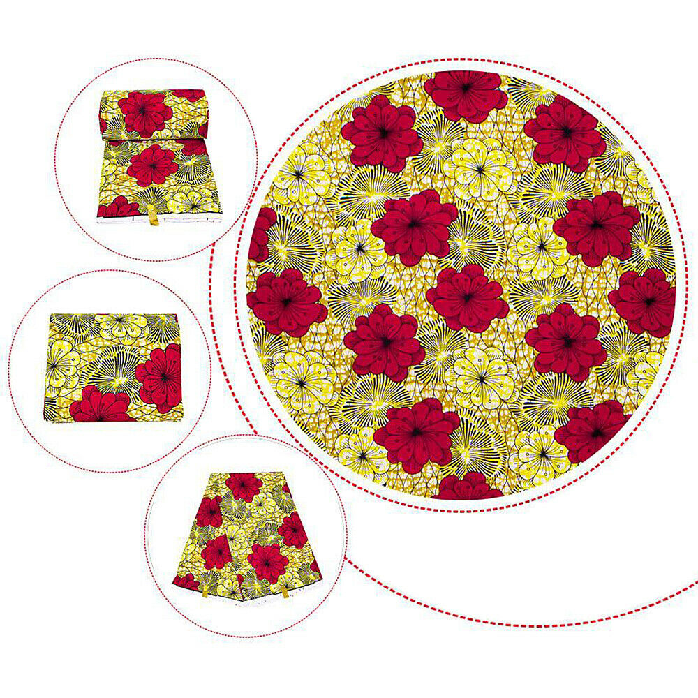 Polyester African Wax Printing Fabric Yellow Red Flower DIY Sewing Craft Supply