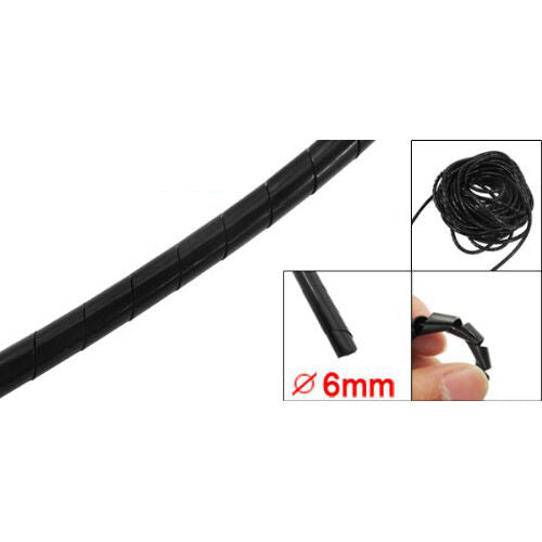 6mm Outside Dia 6M PE Polyethylene Spiral Cable Wire Wrap Tube Black