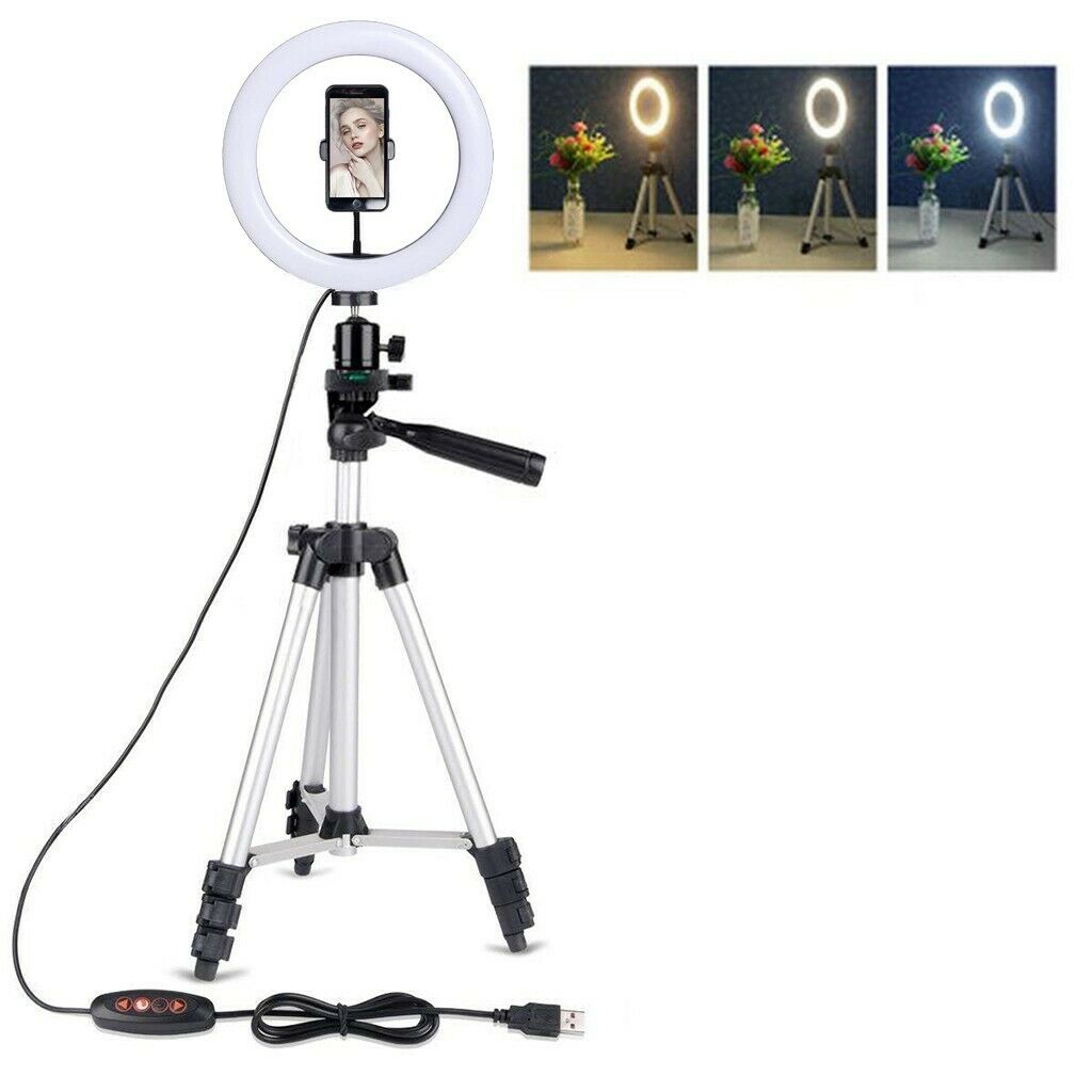 10IN LED SMD Ring Light Kit With Stand Dimmable 5500K For Camera Makeup Phone