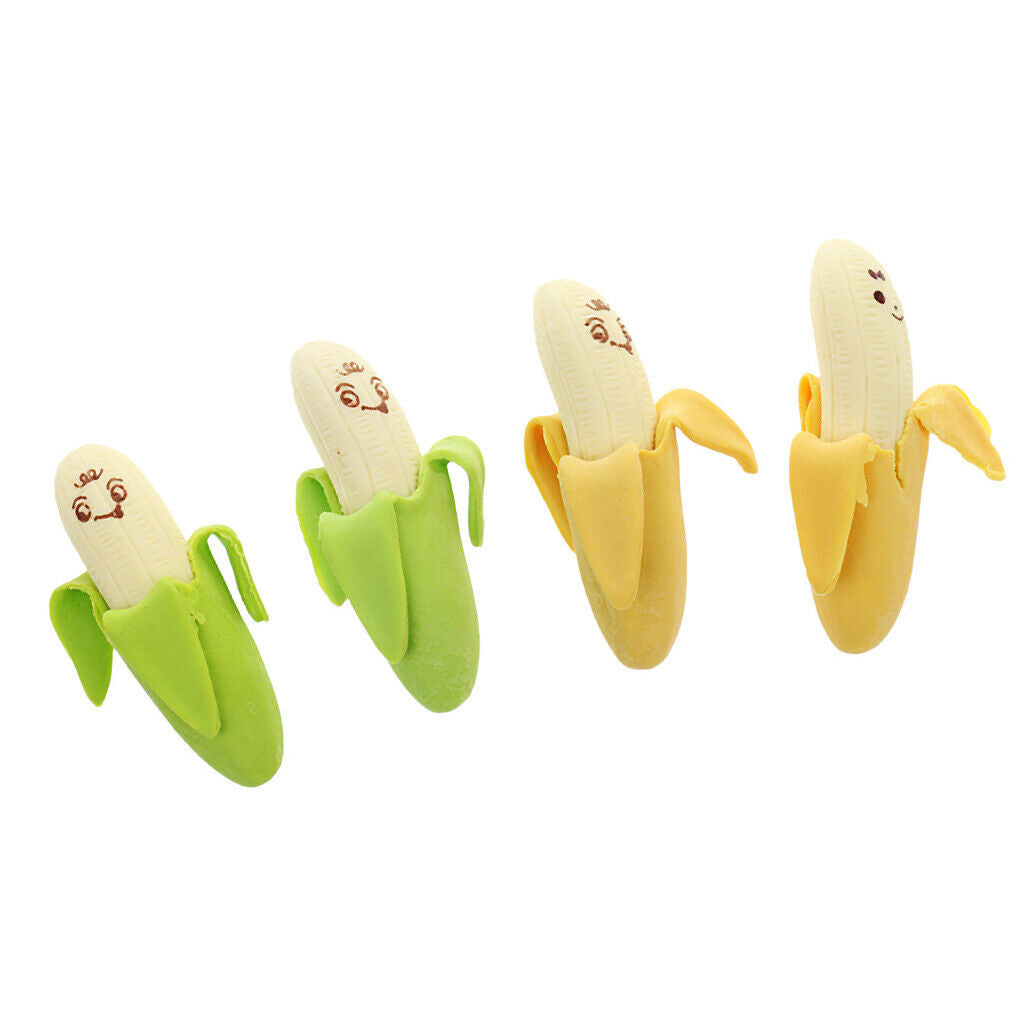 4pcs/Pack Attractive Cartoon Banana Fruit Pencil Rubber Erasers for Kids