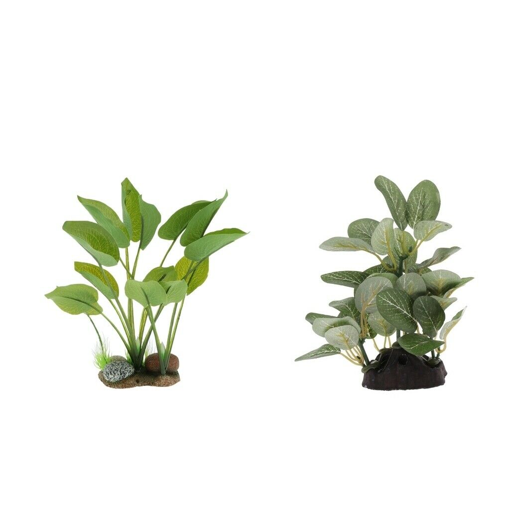 Set of 2 Reptile Lifelike Plastic Plants Aquarium Water Grass For Reptile