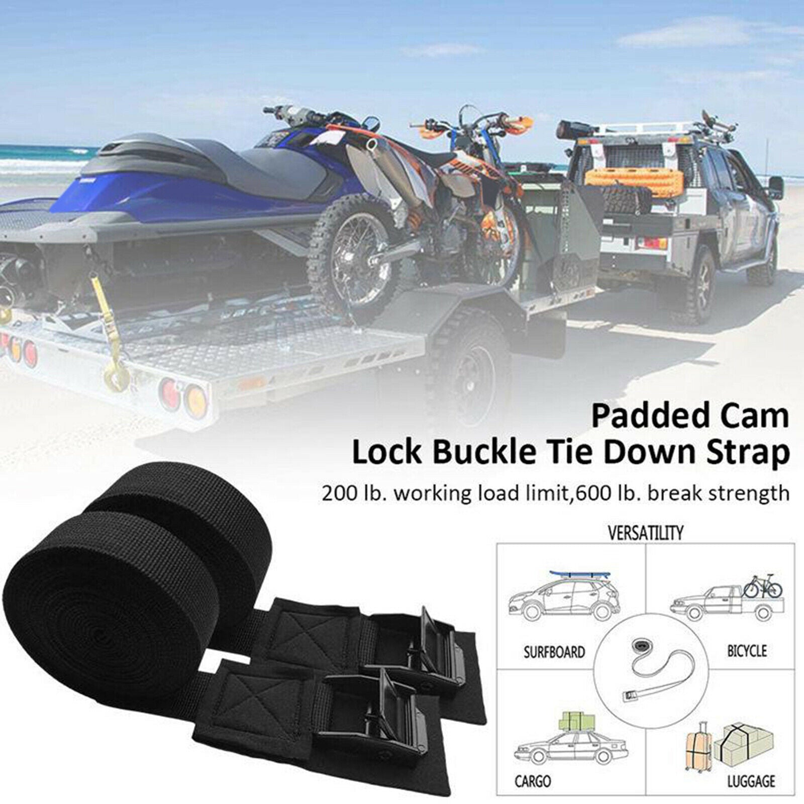 2pcs Ratchet Tie Down Cargo Straps 25mm x 3Meters Lashing Truck Trailer Car