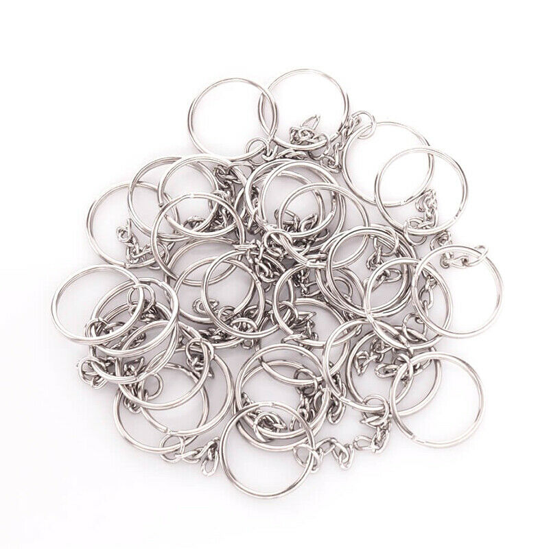 100x Bulk Split Metal Key Rings Keyring Blanks With Link Chains For DIY Craft HN