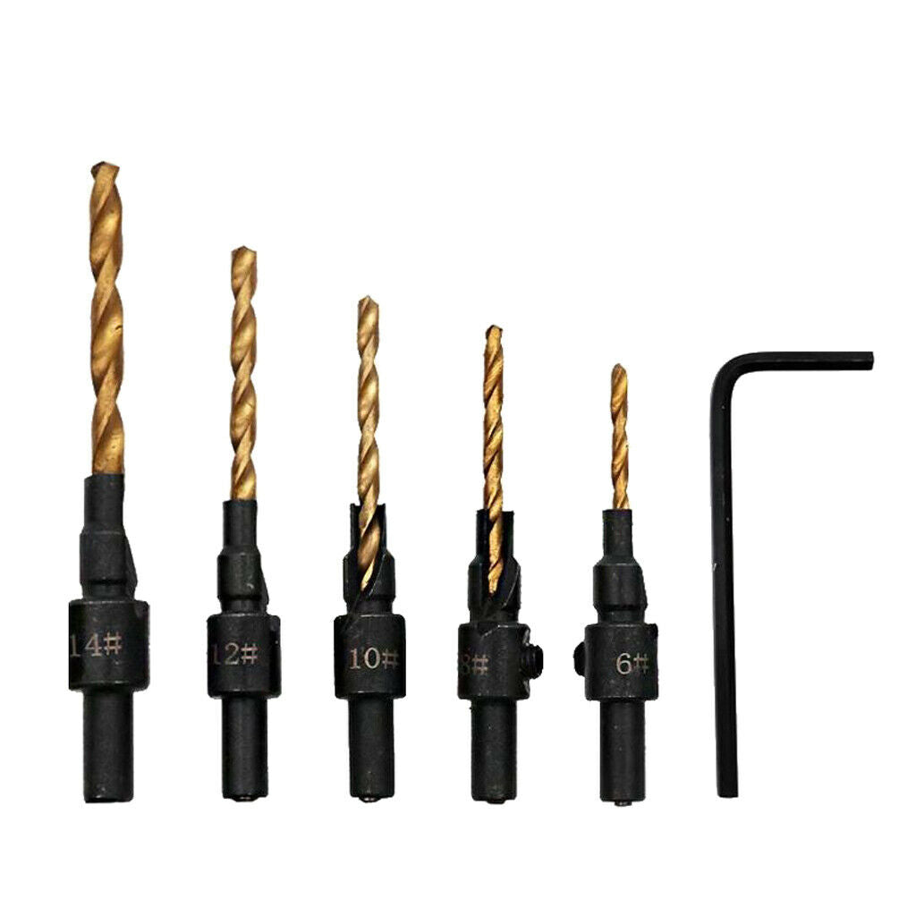 5Pcs HSS Countersink Drill Bit Set 6 8 10 12 14mm Carpentry Tool