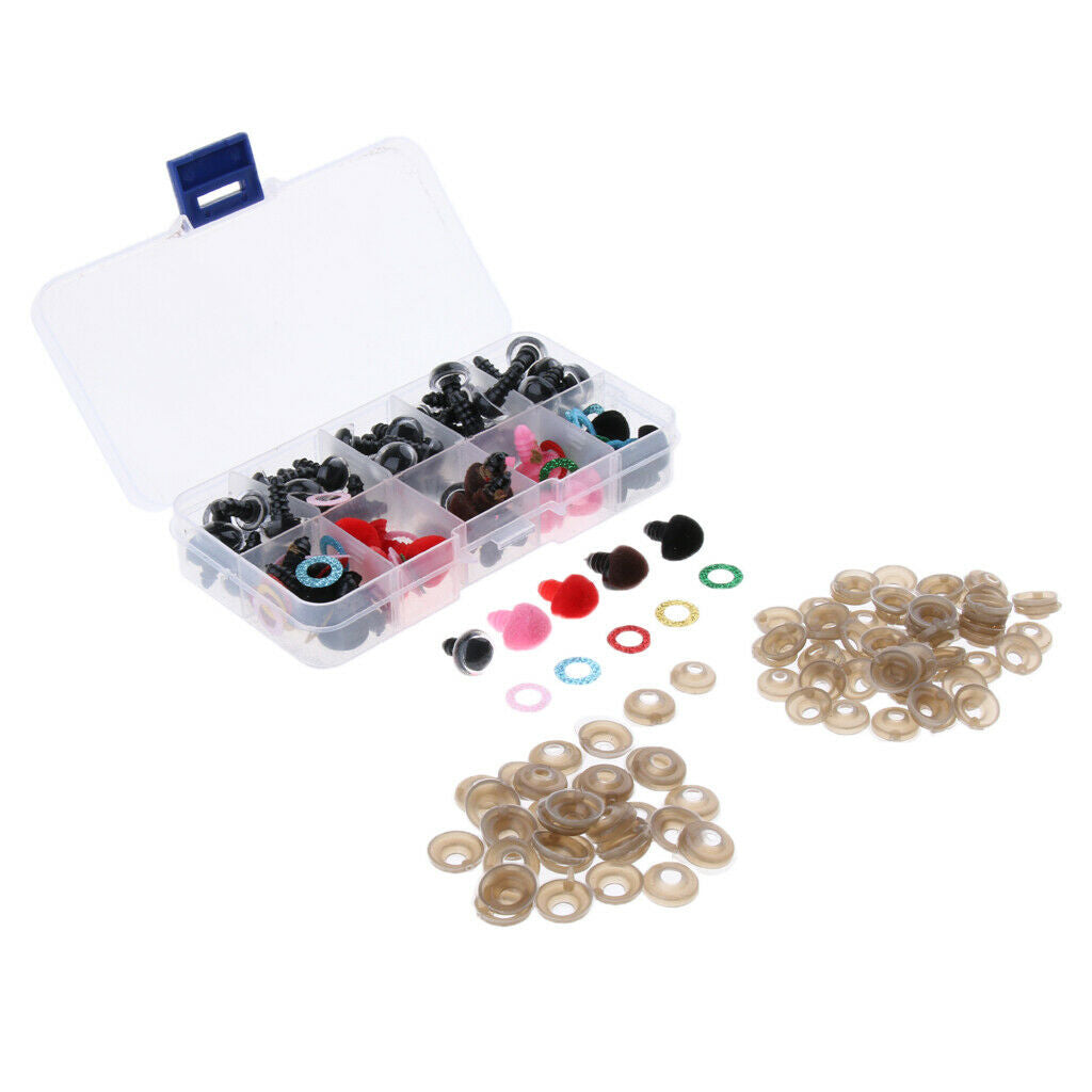 50 Pcs 12mm 5 Colors Plastic Shinning Safety Eyes + 25pcs Nose