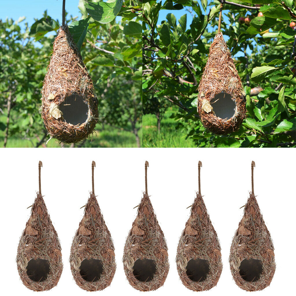 5 Pack Bird House, Hanging Birdhouse Hummingbird Nest Fiber Hand-Woven Roosting