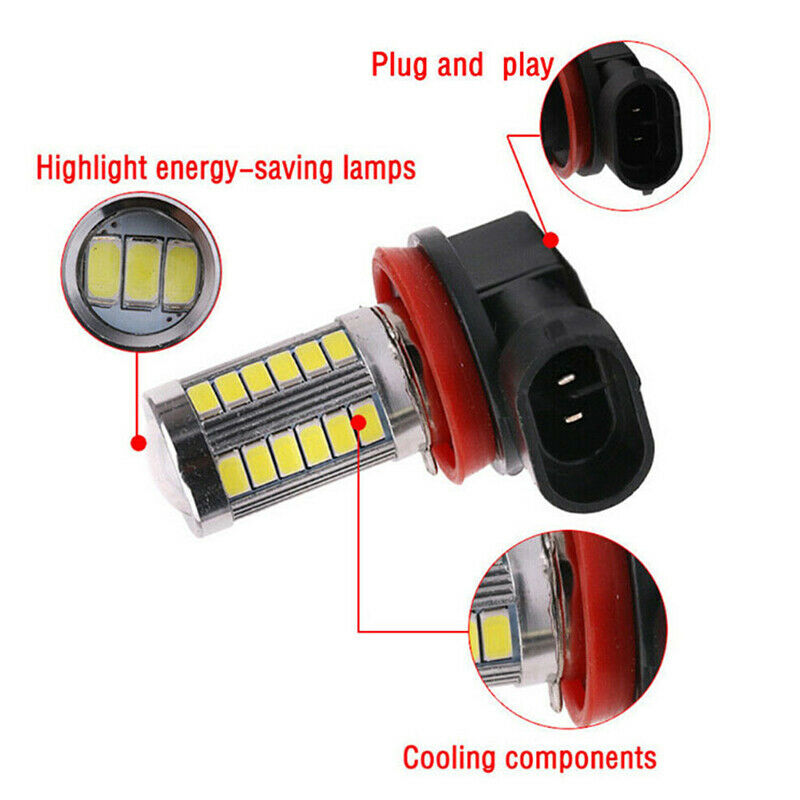 1Pc Super Bright H8/H11 33-LED White Car Fog Light Headlight Driving Lamp B_ADD