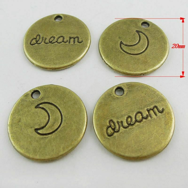 15pcs Antiqued Bronze Alloy Moon Tag Round Charm Pendant Earring Findings 20*2mm
