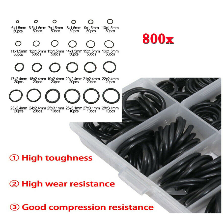 800pcs 6mm-28mmO.D. Rubber O-Ring Gasket Car Automotive Pump Seal Kit Durable