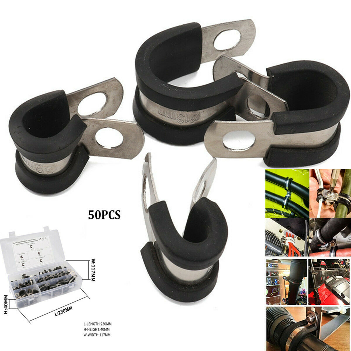 50*Cable Clamps 1/4'' 3/8'' 5/16'' Assortment Rubber Cushion Insulated Clamp