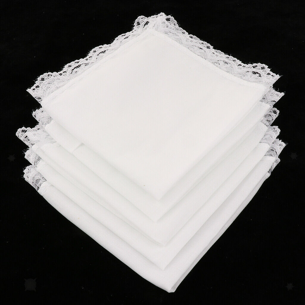 20pcs 100% Cotton Solid White Handkerchiefs with Lace Edge Classic Hankies