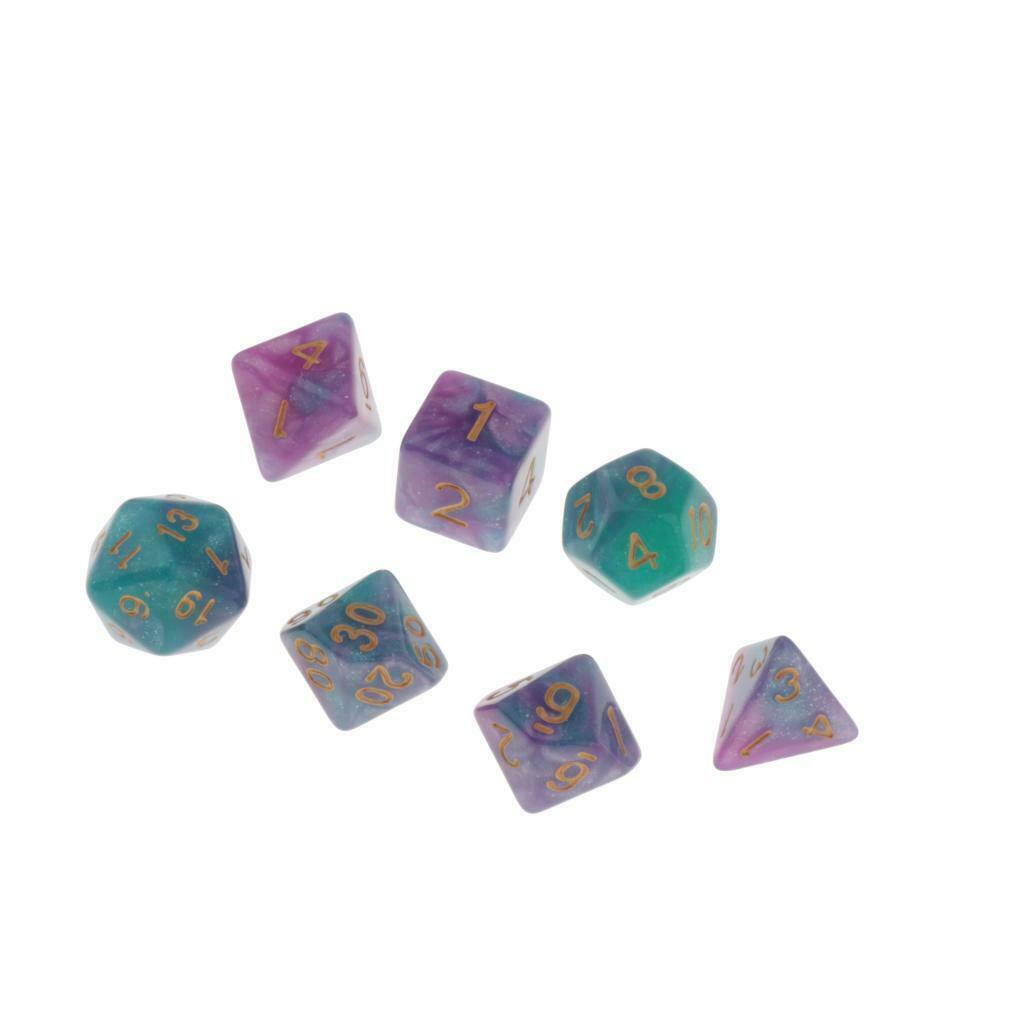 2X Polyhedral Dice Multi Sides Dice D&D RPG for Role Playing Game Green Purple