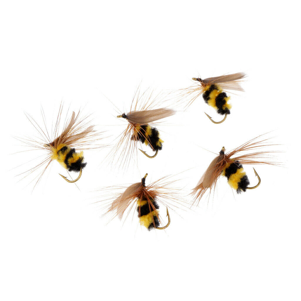 5Pcs Realistic Honey Bee Fly Bumble Bee Fly Fishing Flies Trout Bionic Bee