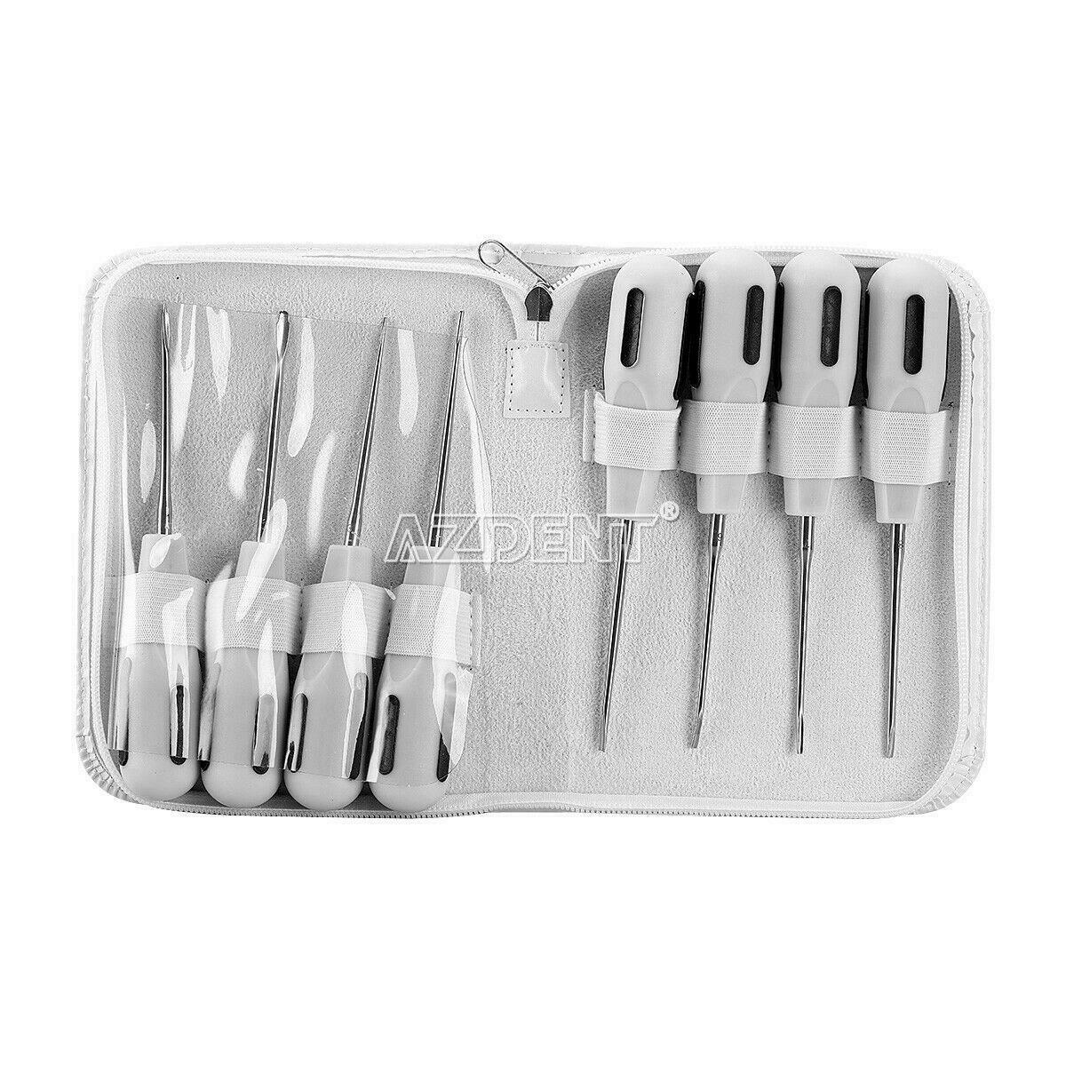 8Pcs Dental Luxating Lift Elevators Clareador Curved Root With Plastic Handle