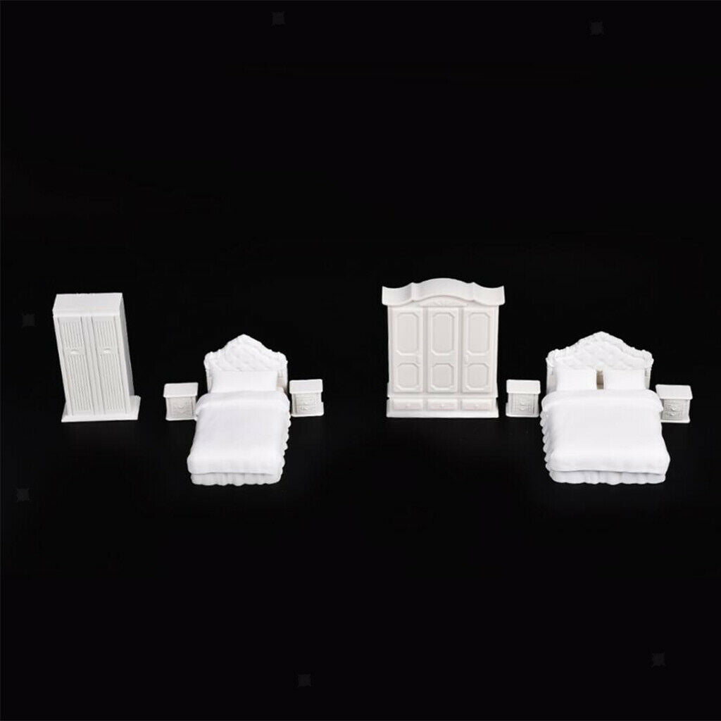 1:25 Unpainted Plastic Chair Wardrobe Bedroom Accs Furniture Set White