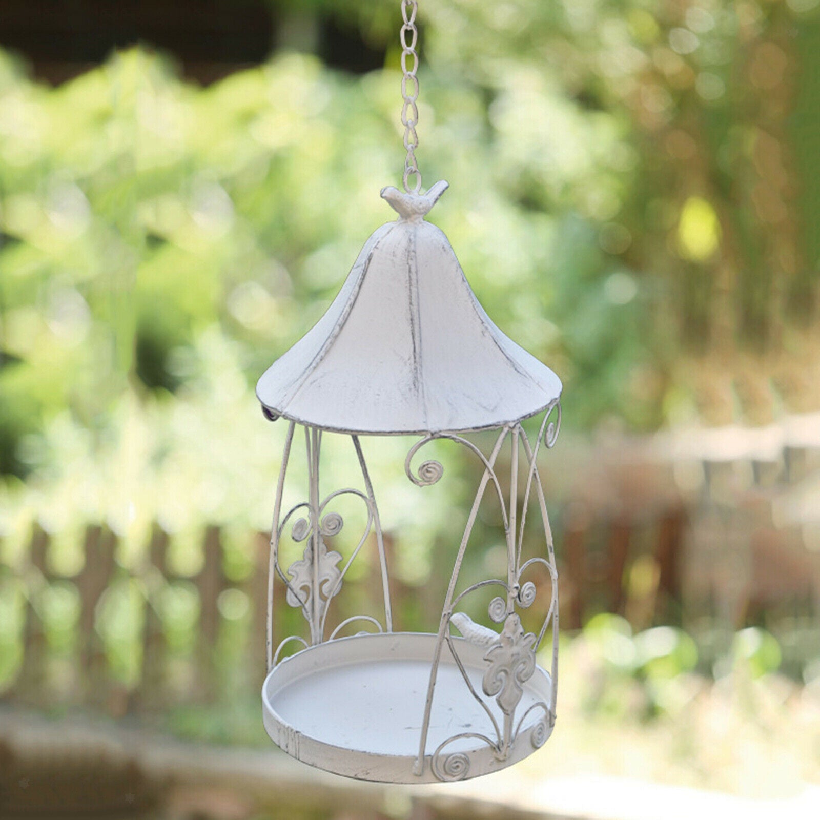 Iron Round Bird Feeder Tray Hanging Outside Yard Garden Decor
