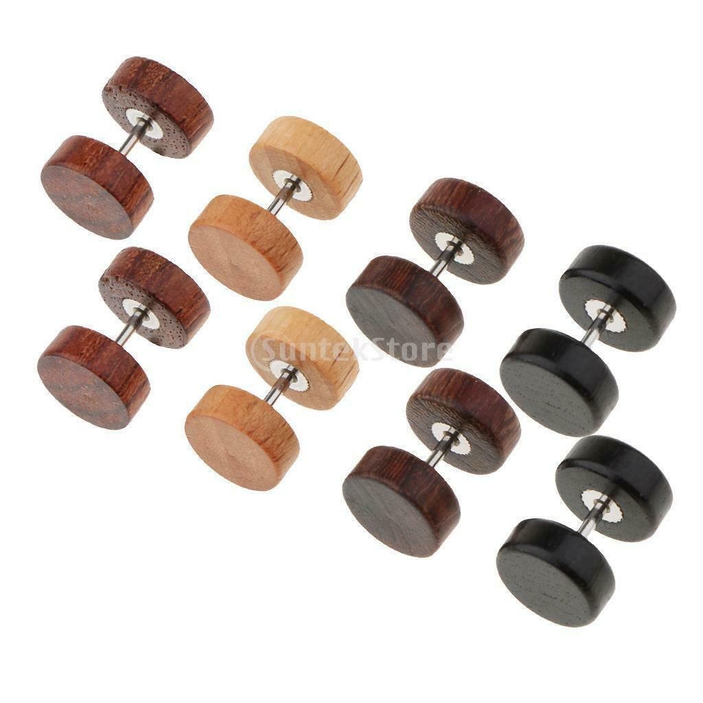 Prettyia 4 Pairs Wood Wooden Stud Earrings Ear Plugs Piercings Screw 1.2mm