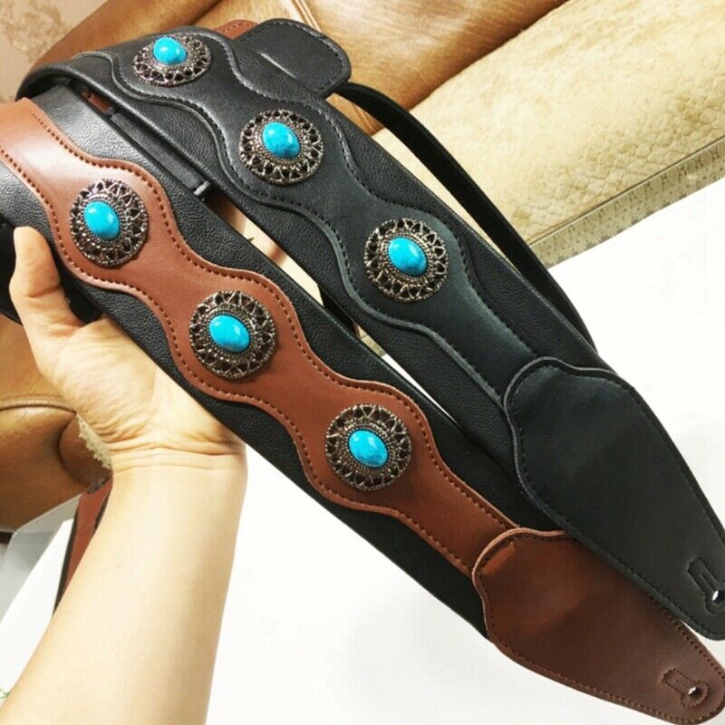 Guitar Strap Ethnic Style Leather Adjustable Acoustic Electric Bass Strap GuF3H4