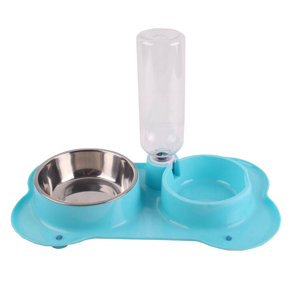 Anti-slip 2 in 1 Pet Dog Feeder Food Water Dispenser Auto Feeding Bowl Blue