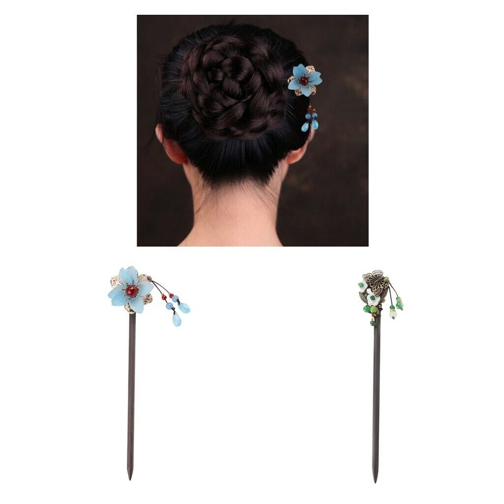 2x 18cm Handmade Hair Pins Natural Chopsticks Flower Party Gifts for Girl's