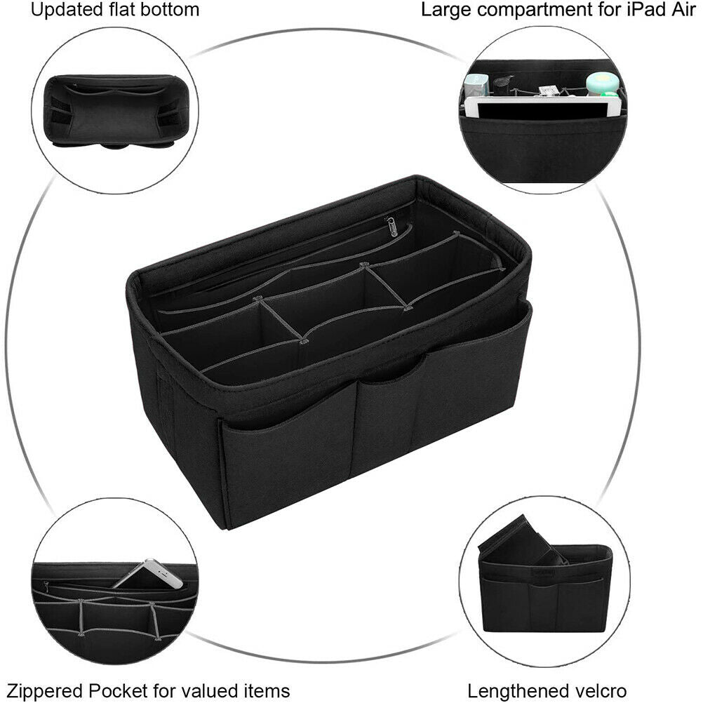 Black Cosmetics Bag Organizer Women Felt Bag Multifunction Makeup Storage Bag