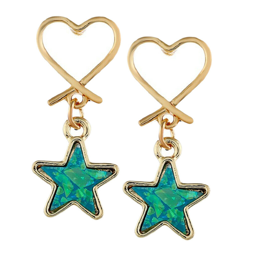 Fashion Wedding Lady Dangle Eardrop Alloy Love Heart Blue Star Ear Studs