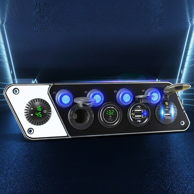 USB Socket Charger Panel LED Voltmeter 12V Power Outlet for Car Boat Trailer RV