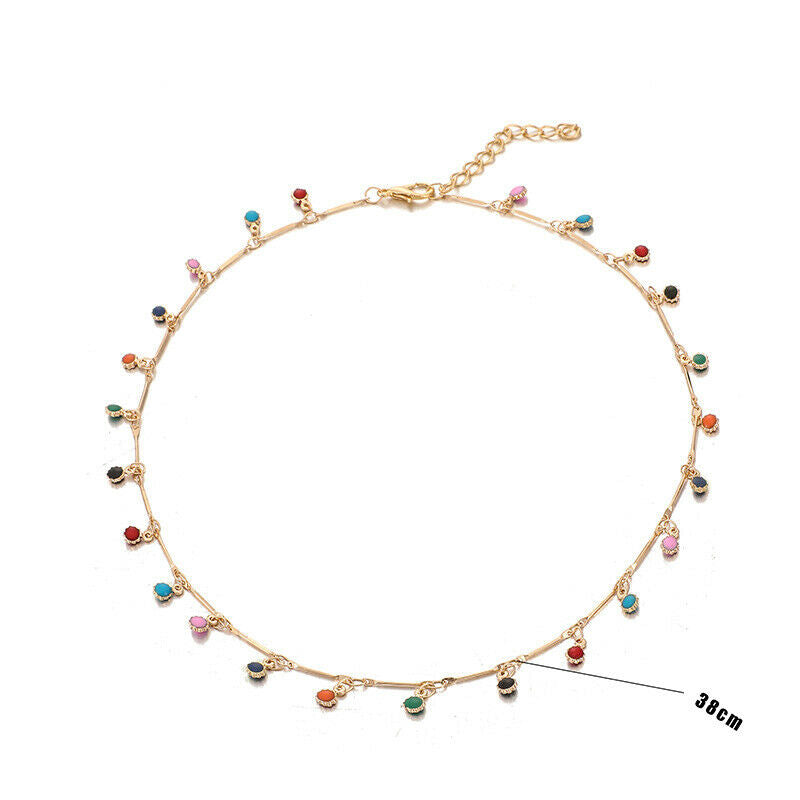 Boho Women Choker Tassels Multicolour Beads Pendant Necklace Chain Jewelr.l8