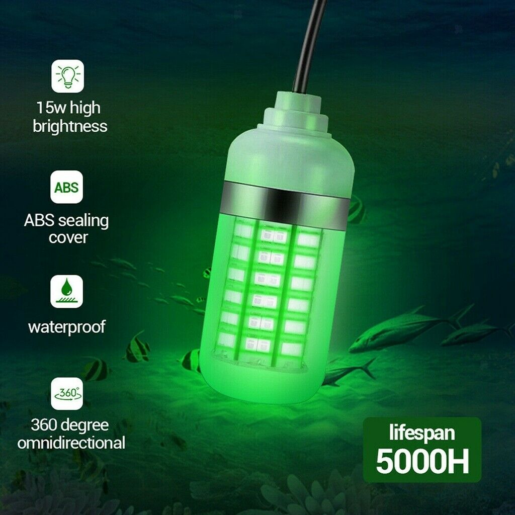 12V 15W 108 LED Submersible Fishing Light Underwater Crappie Light Finder Lure