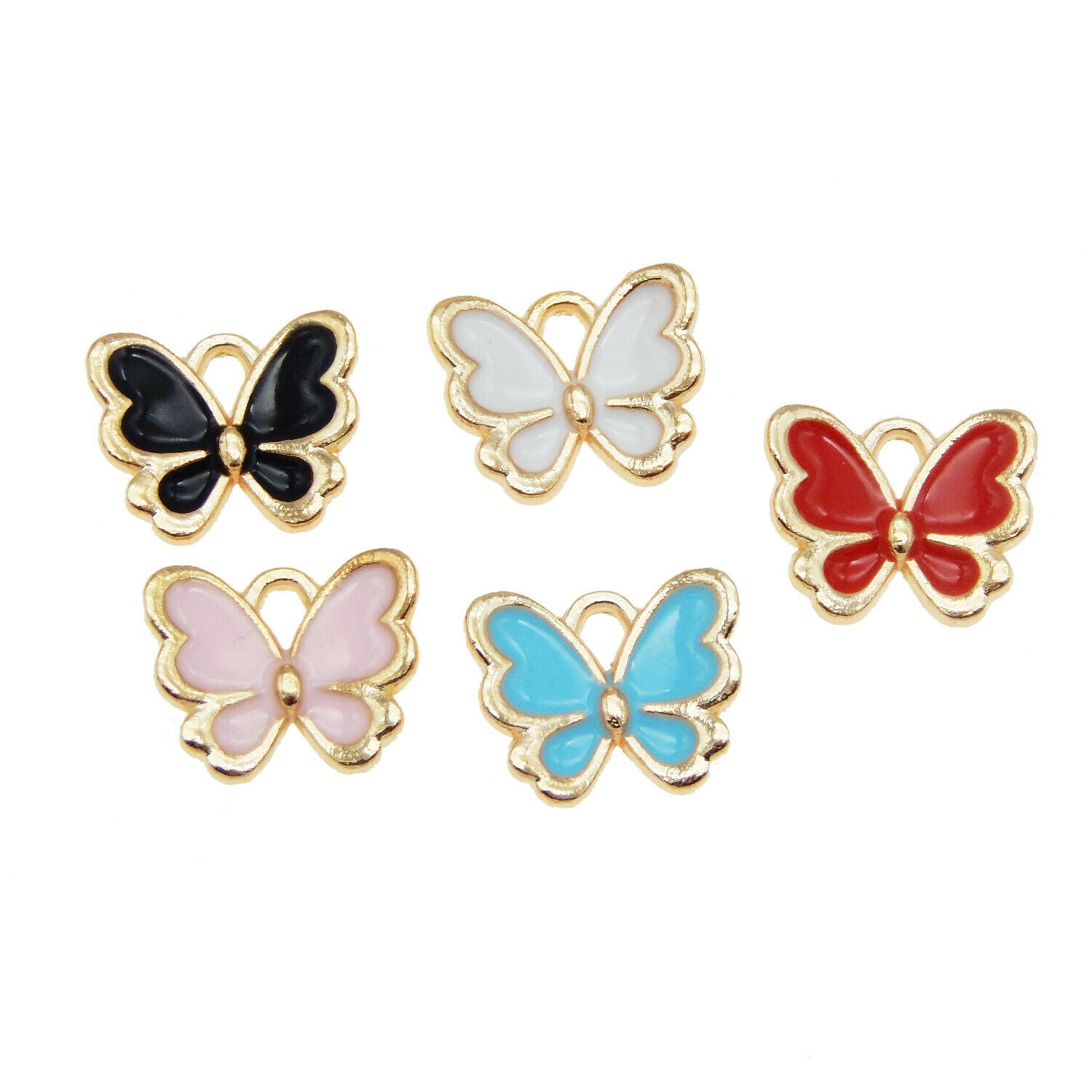 Mixed Color 13x11mm Enamel Butterfly Pendant Charms Jewelry DIY Accessories 40pc