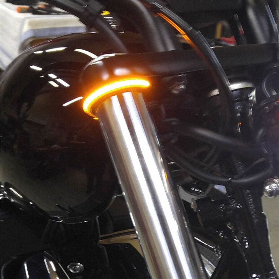 2pc Universal Motorcycle Fork Turn Signals+DRL Light Lamp Amber White LED Strips