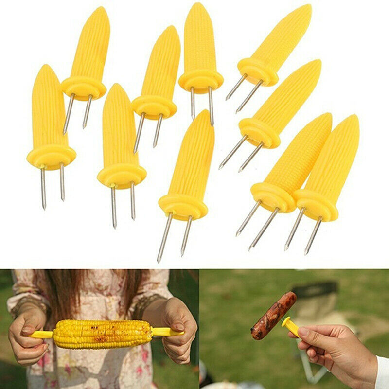 10 x Stainless Steel Corn On The Cob Holders BBQ Prongs Skewers Forks Par.l8