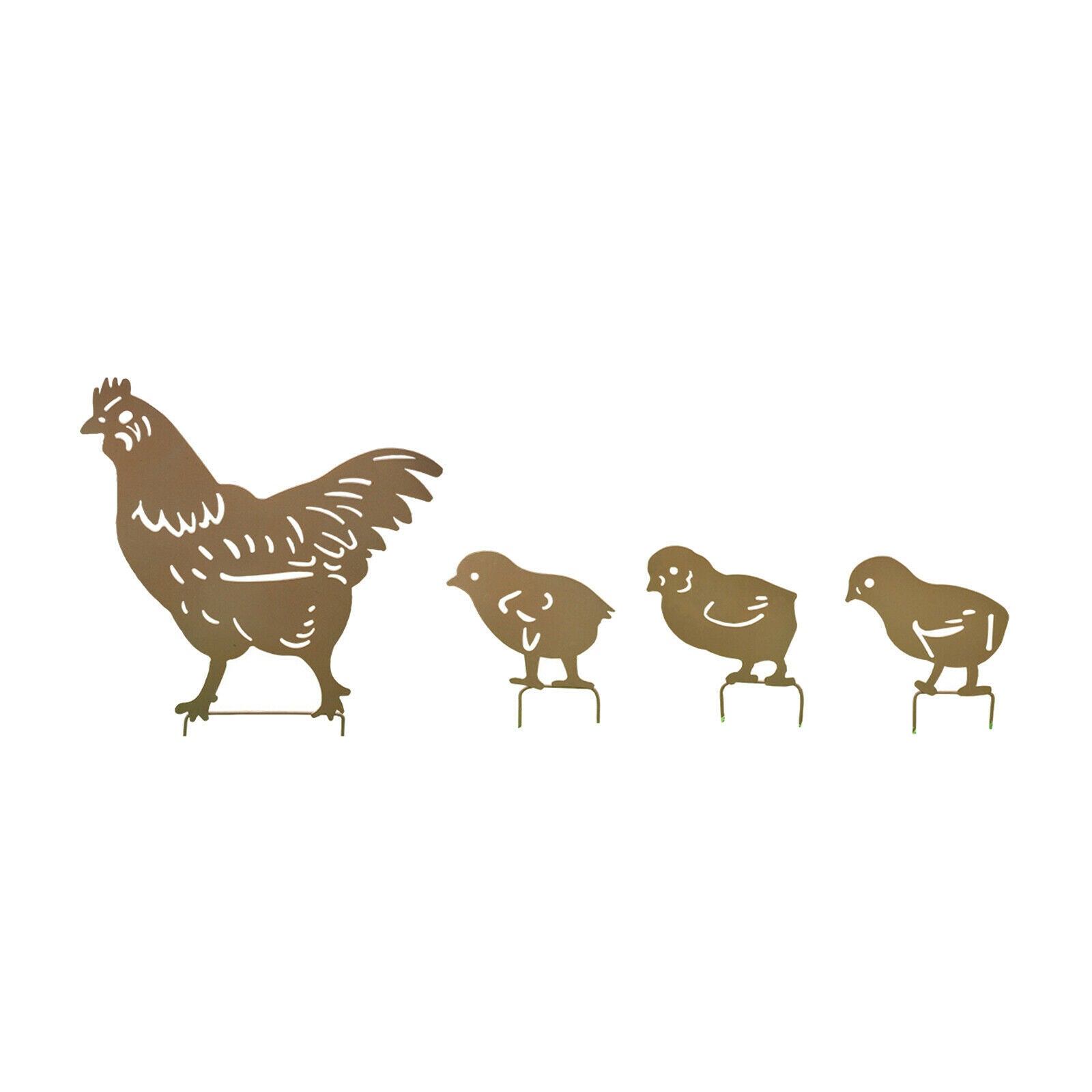 4x Chicken Family Silhouette Hollow Out Garden Yard Art Chicken Statue