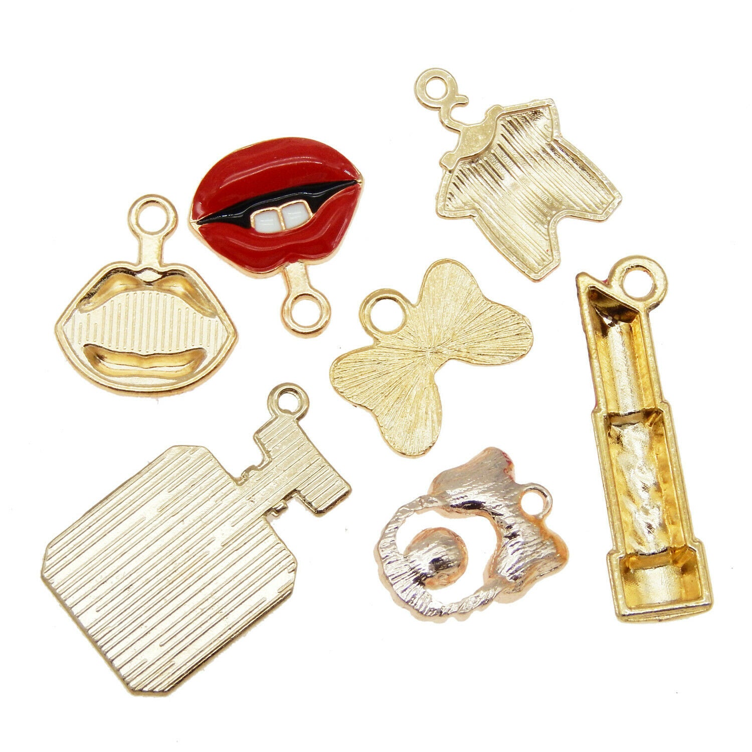 14 PCS Assorted Pink Women Cosmetic Enamel Charm Lipstick Bowknot Alloy Pendant