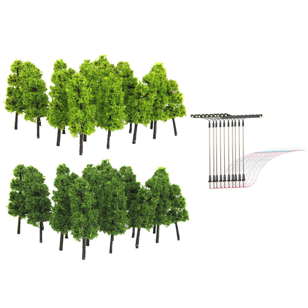10Pc LED Street Light+20Pc Green Tree Models HO for Diorama Scenery