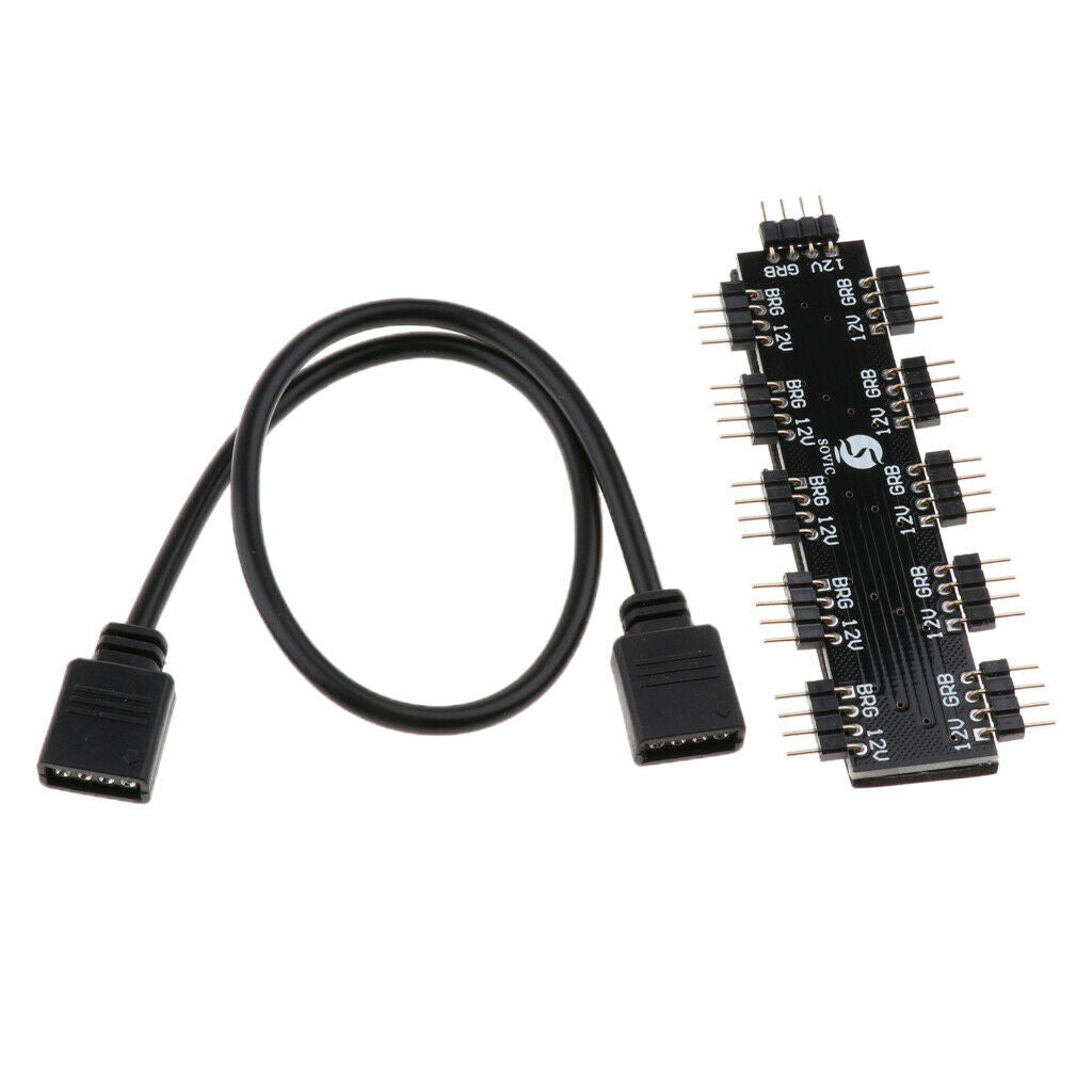 10 In 1 Computer Case RGB Fan Hub Controller LED Light Splitter 4Pin 12V