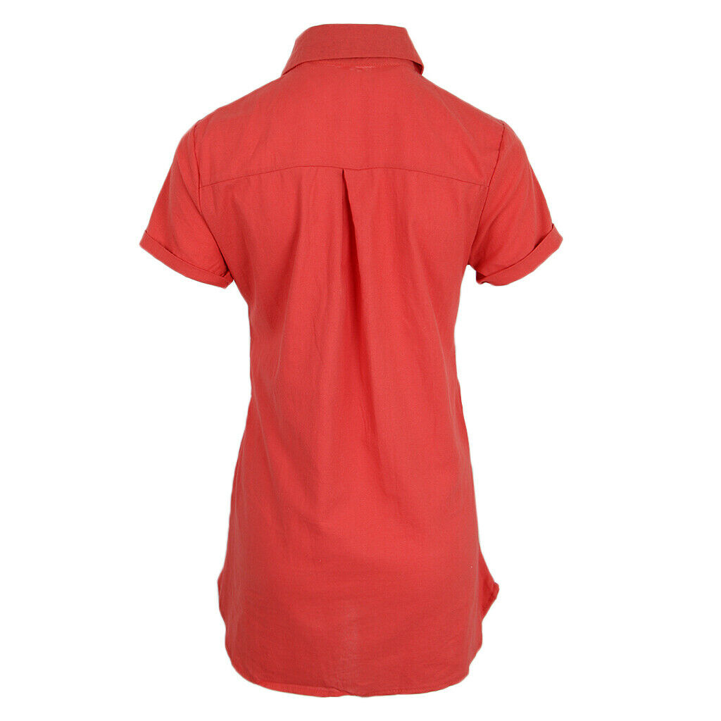 Women Summer Short Sleeve Solid Button Down Shirt Midi Dress Top S Red