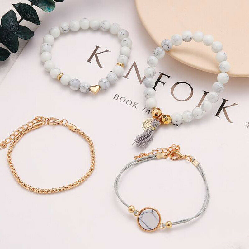 4Pcs/set Bohemian Stone Beads Bracelets Bangles Women Wrist Chain Bracele.l8
