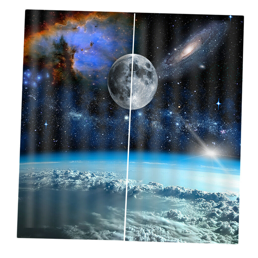 2 Pcs/Panels Outer Space Image Digital Printing Curtain Drapes Window Decor