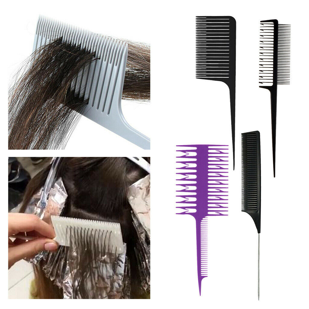 4 Pieces Plastic Antistatic Weaving Comb Barber Highlight Rat Tail Teasing Combs