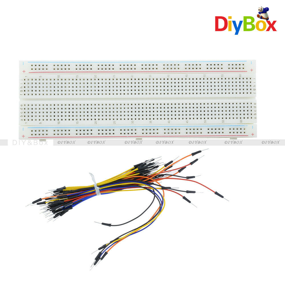 MB102 830 Tie Points PCB Breadboard Solderless+ 65Pcs Jumper Cable Wires
